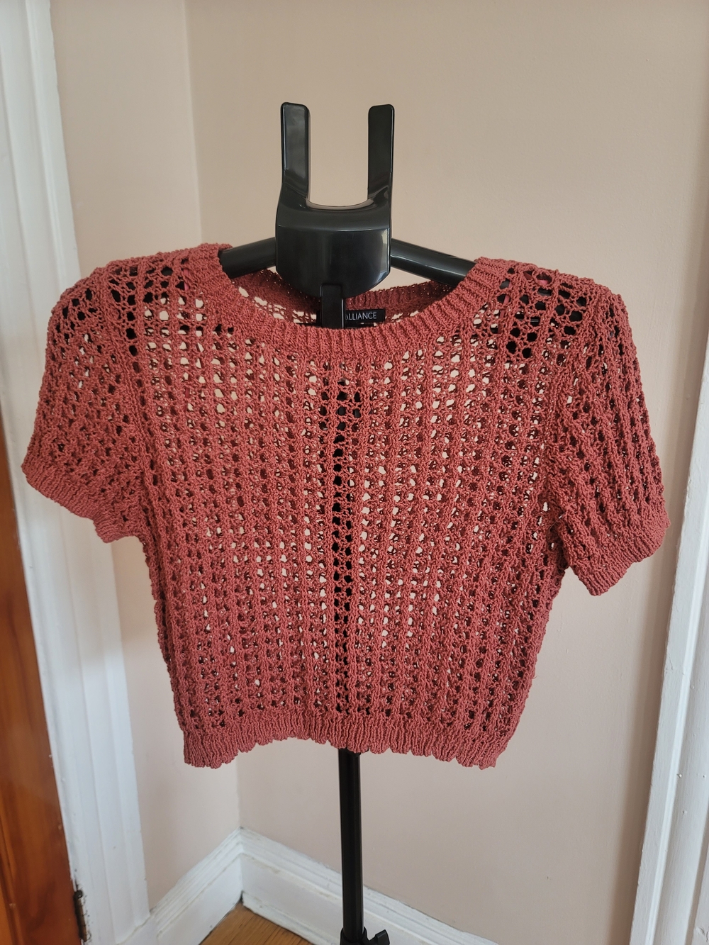 Open-Knit Crop Top — Rust